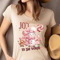 thumbnail image 4 of Joy To The World Snowman T-Shirt | Cute Holiday Candy Graphic Tee, Heliconia, Size M, 4 of 6