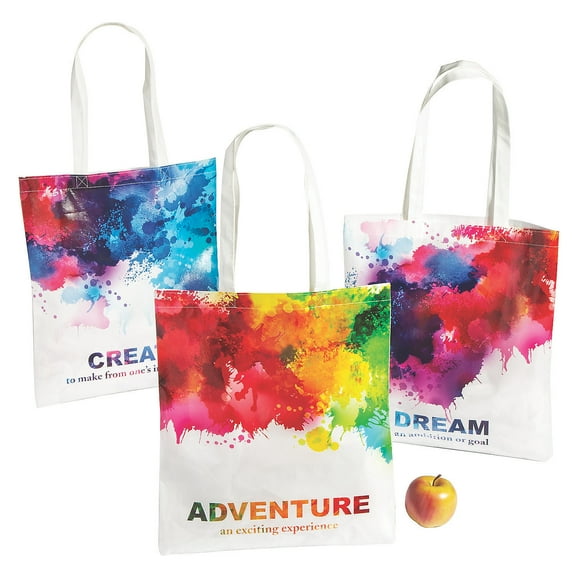 Large Watercolor Laminated Tote Bags, Apparel Accessories, Party Supplies, 12 Pieces