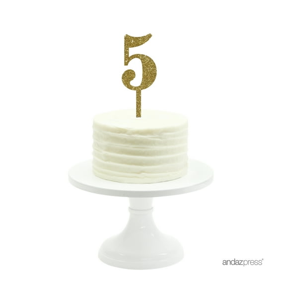 Gold Glitter  Number 5 Acrylic Birthday Cake Topper