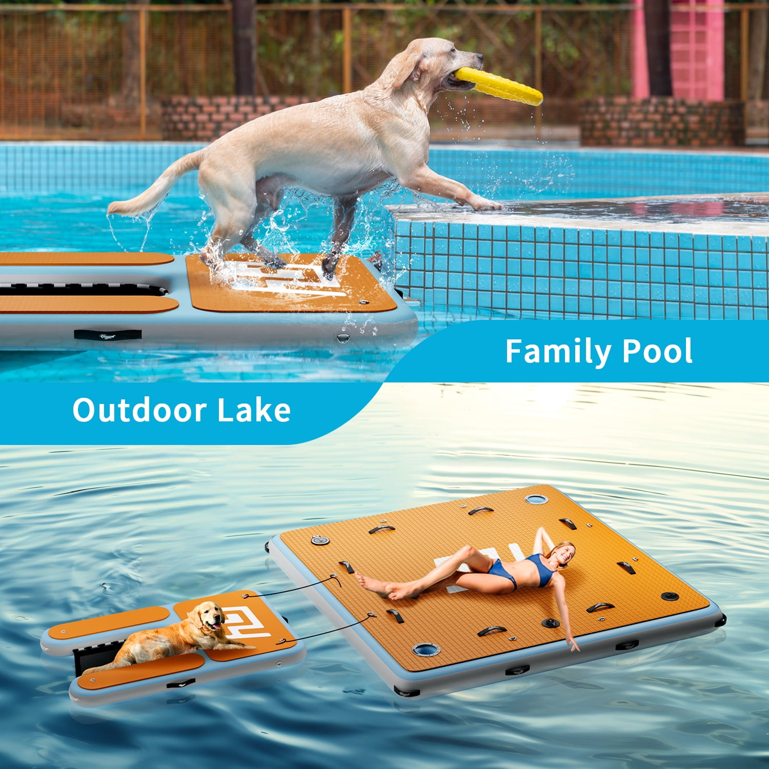 Hidpriva Dog Inflatable Dock Platform: Safe & Easy Water Access for Dogs Up to 220 lbs; Floating Non-Slip EVA Foam with Dog Boat Ramp for Pool, Dock, & Lake
