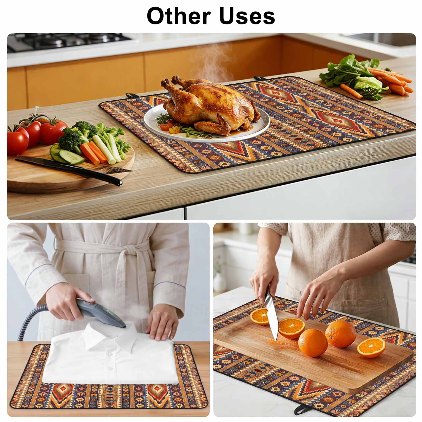 Southwest Boho Stove Top Cover for Electric Stove, Heat-proof & Non Slip Glass Top Stove Cover Protector, Retro Farmhouse Abstract Geometric Striped Kitchen Flat Cooktop Rubber Mat 24x21 Inches