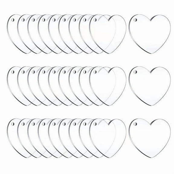 30/60x Acrylic Heart Ornaments Clear Blank Acrylic Pendant Keychain Decor for DIY Valentine's Day Party Holiday Tags