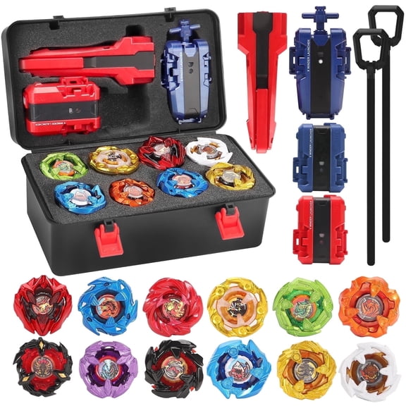 WMN X Battling Set, 12 Spinning Tops, 3 Launchers and 1 Grip with Storage Box, Kids Toys Birthday Gift Ideal for 6 Years Old Boys