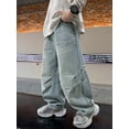 thumbnail image 6 of WERYOUNG Boys Girls Jeans Spring Summer Fashion Empire Waist Straight Wide Leg Pants With Pockets Toddler Funny Denim Pants,Blue,4-5 Years, 6 of 9