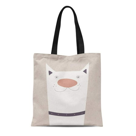 ASHLEIGH Canvas Tote Bag Purple Dog on Kraft Cartoon Childish Collar Cute Reusable Shoulder Grocery Shopping Bags Handbag