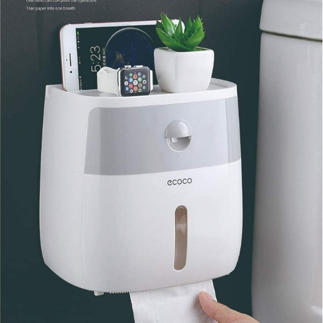 Dispensador de papel higiénico montado en la pared Caja de papel higiénico Caja de almacenamiento automático con cajón Sin perforación Soporte de papel impermeable a prueba de polvo Material ABS Ormromra LN-1625