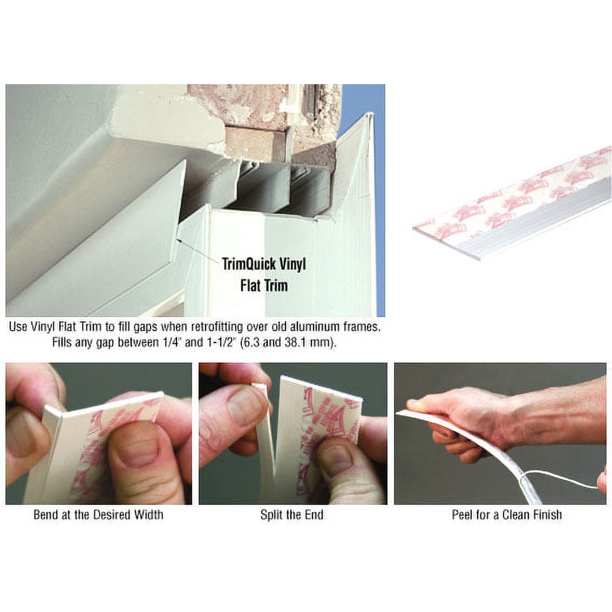 CRL White TrimQuick 1-3/4" Flat Vinyl Trim - 12 ft Long