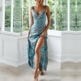 thumbnail image 2 of FNNMNNR Women‘s Summer V-neck Fashion Versatile Strap Tie Sexy Waist Print Long Dress, 2 of 3