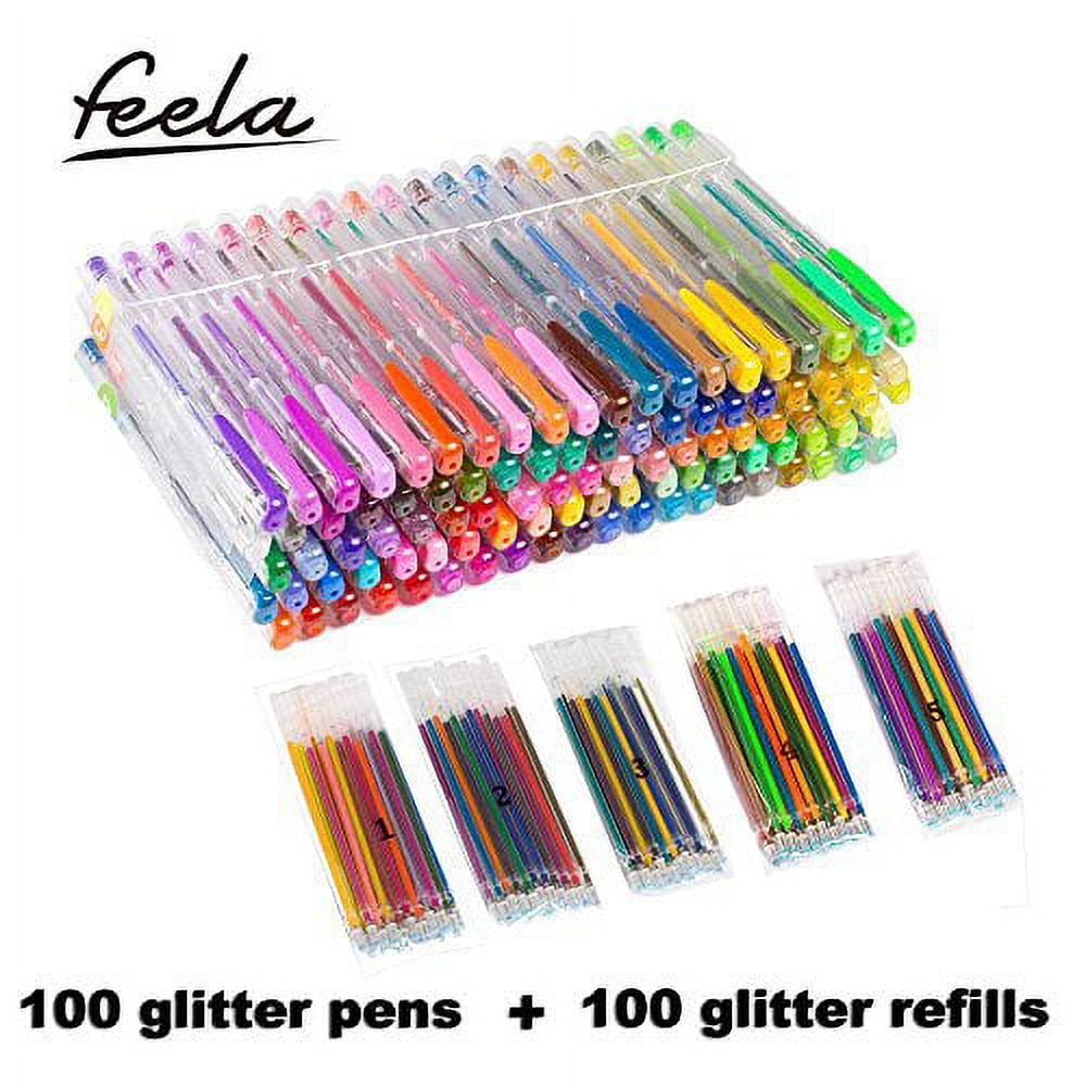 200 Gel Pen Set 100 Color Gel Pens with Refill Fine Tip Glitter Easel  Pulitres Gel Puffin with Canvas Bag - AliExpress