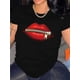 thumbnail image 1 of Women'S Plus Size Casual T-Shirt with Geometric Lip Print, Short Sleeve, Cotton Knit Fabric, Round Neck, Spring/Summer Collection, 1 of 5