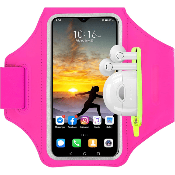 Running Armband with Earphone Bag Cell Phone Armband for iPhone 17 16 15 Pro 14 Plus 13 11 XR, Galaxy S24/S10 Water Resistant Sports Phone Holder Case & Zipper Slot Car Key Holder for 6.7 inch Phone