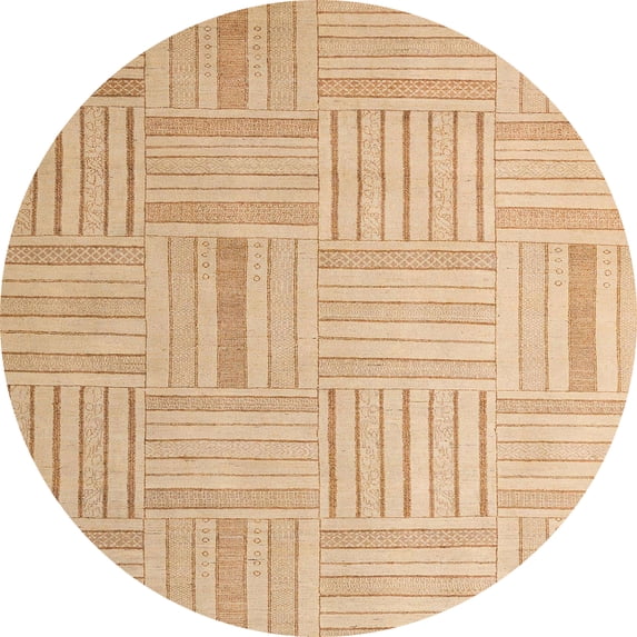 Ahgly Company Indoor Round Abstract Yellow Checkered Area Rugs, 7' Round