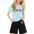 thumbnail image 1 of XDZJLR Tenues pour Filles Ensemble T-Shirt Imprimé Col Rond Manches Courtes Bleu Clair 2-3 Ans, 1 of 4