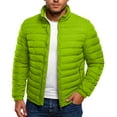thumbnail image 2 of Hogleaql Mens Plus Size Puffer Jacket Zip Up Long Sleeve Thermal Quilted Cotton Coat Stand Collar with Pockets Loose Solid Color Comfy Insulated Winter Fashion Jacket Outwear Fluorescent Green 3XL, 2 of 3