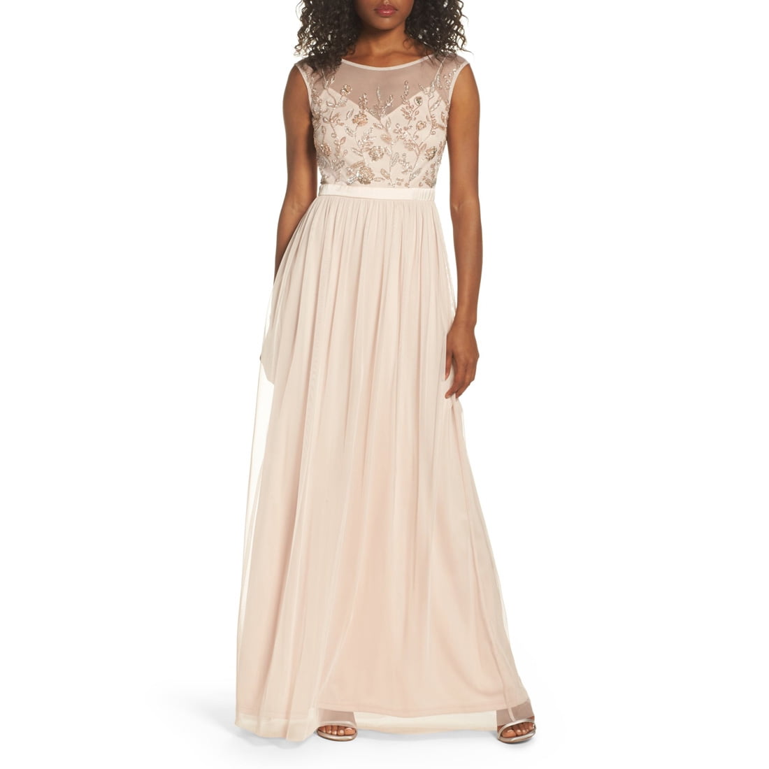 Dress Beaded Mesh Gown, Shell 