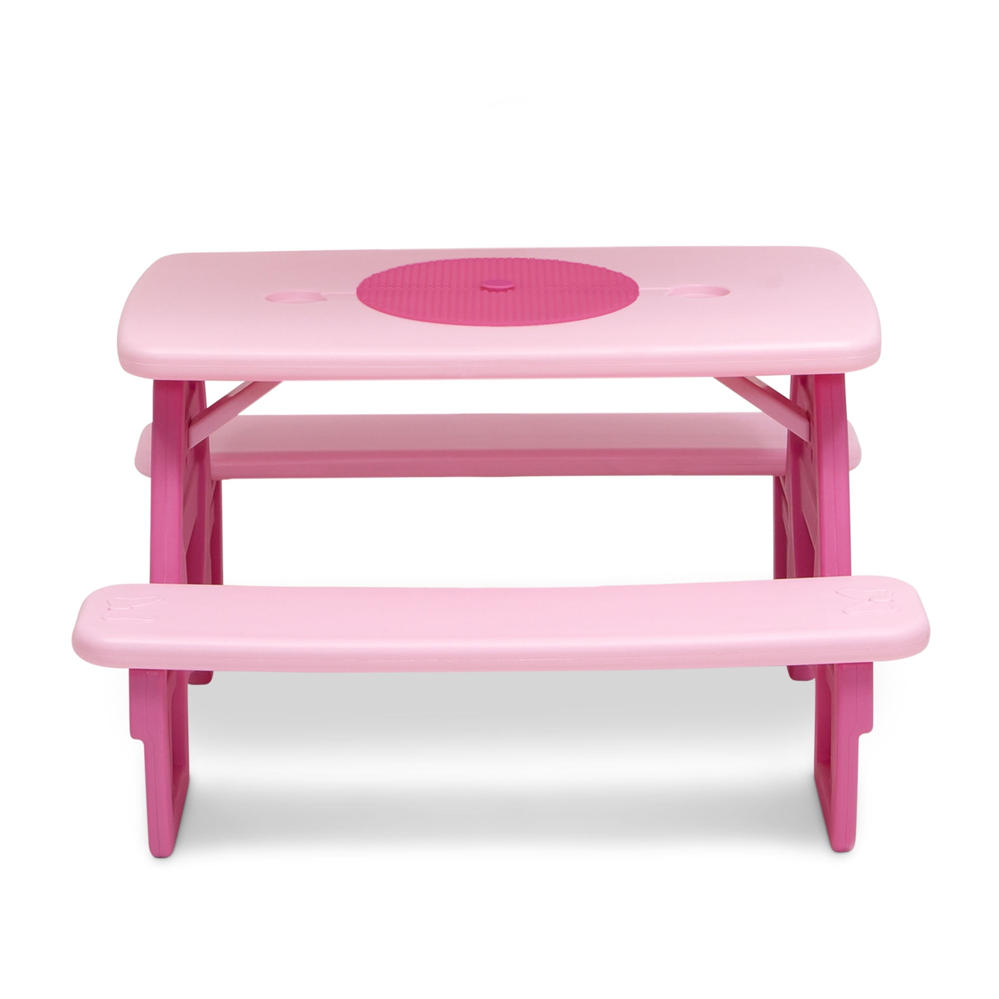 Disney Minnie Mouse 4 Seat Activity Picnic Table with Board for Building Blocks and Built-In Cupholders by Delta Children