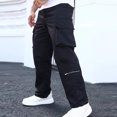 thumbnail image 3 of Black Cargo Pants for Men 2025 Fashion Multi-pocket Straight Wide Leg Pants Casual Workout Pants for Hiking Camping, 3 of 8