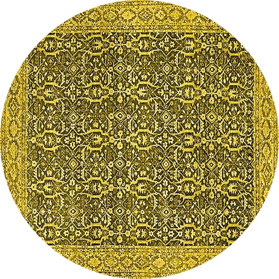 Ahgly Company Machine Washable Indoor Round Oriental Yellow Traditional Area Rugs, 5' Round