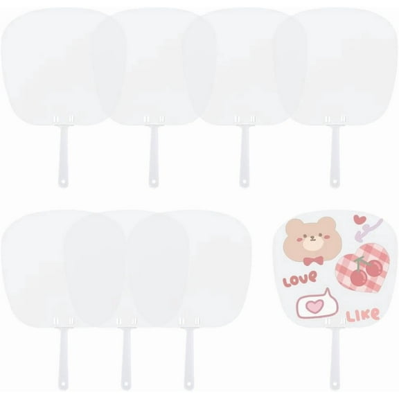 30Pcs Blank Handheld Fans Bulk Church Hand Fan Sets White Cardstock Paper Unfinished Paddle with Plastic Handle Stick for DIY Making