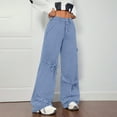 thumbnail image 4 of WULMLEO Baggy Jeans for Women Low Waisted Wide Straight Leg Bow Jeans Denim Pants Light Blue XL, 4 of 6