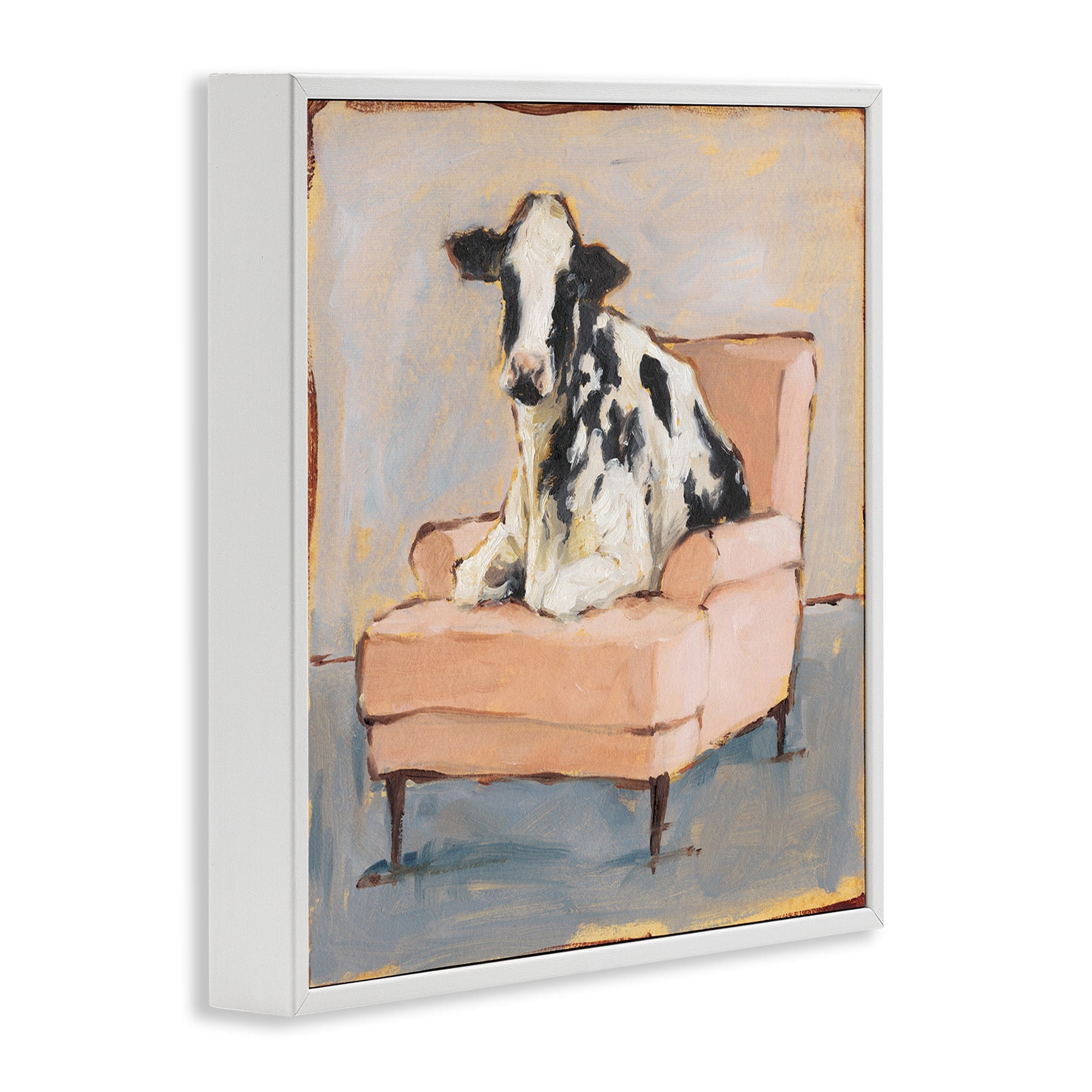 Stupell Industries Sweet Baby Calf on a Pink Couch Neutral Color Painting, 24 x 24,Design by Ethan Harper