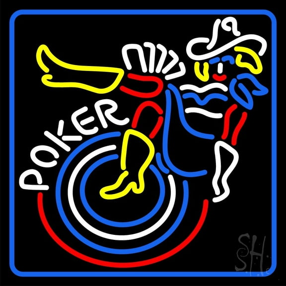 White Poker With Girls LED Neon Sign 24 x 24 - inches, Black Square Cut Acrylic Backing, with Dimmer - Bright and Premium built indoor LED Neon Sign for wall décor, arcarde, and storefront.