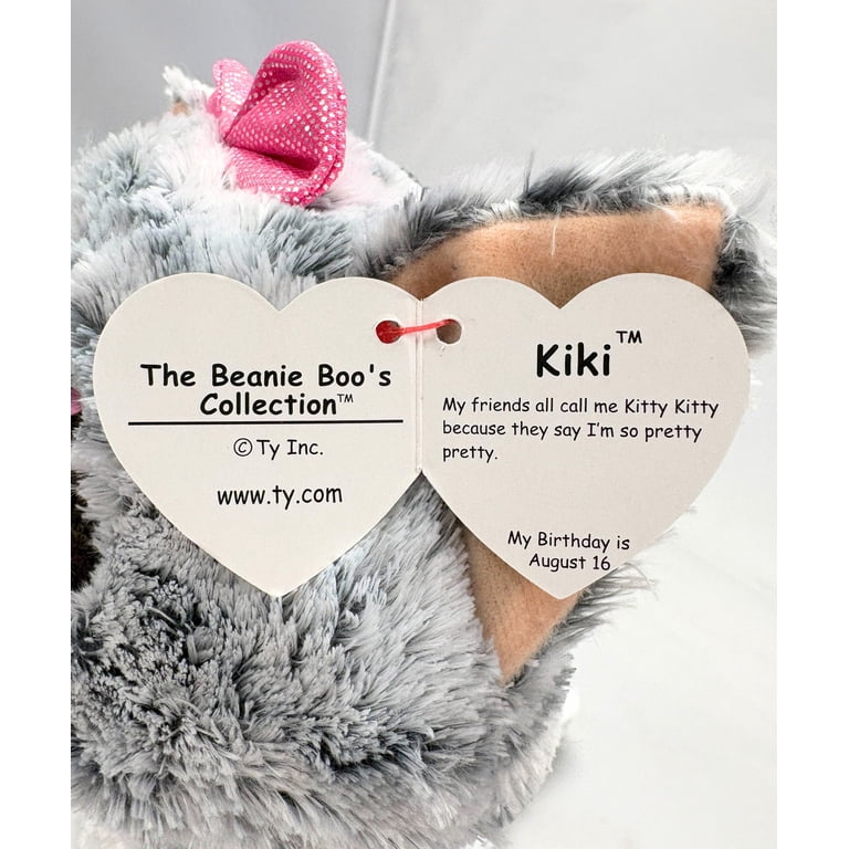 Ty Inc. Beanie Boo Plush Stuffed Animal Kiki, Grey Cat with Tabby