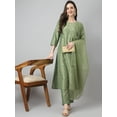 thumbnail image 4 of Janasya Indian Women's Green Chinon Solid Kurta with Pant and Dupatta, 4 of 10