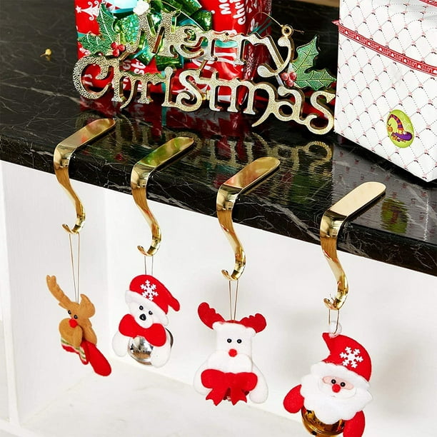 Christmas Stocking Holders Metal Fireplace Stocking Hook Garland Mantle  Hook For Christmas Decoration (4 Pcs gold)