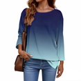thumbnail image 2 of WTOBBY Women's Gradient Print Hem Slit Casual Long Sleeve Round Neck Top Fashionable Design Comfort Fit Ombre Style Lightweight Material Daily Outfit Essential for US Market,Turquoise L, 2 of 5