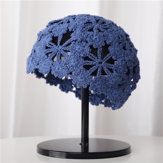 Zhuge Gorro de crochet suave para mujer y niña, de color liso, tejido a mano, color azul