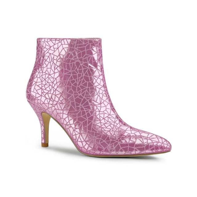 BLISSFUL STEP Women's Glitter Pointed Toe Stiletto Heels Ankle Boot Pink 9