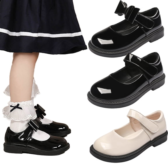 Paokuoon Toddler Kids Girls Leather Shoes Mary Jane Dress Shoes Thick Non-slip Sole Casual Shoes Little Kids Girls Loafers School Uniform Flats for Girls