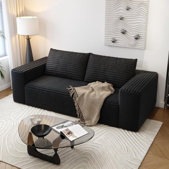 63" Boneless Couch Loveseat Sofa, Comfy Deep Seat Cloud Couch, No Assembly Required Floor Sofa for Living Room, Memory Foam, Bedroom, Apartment, Small Spaces, Corduroy, Black