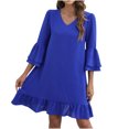 thumbnail image 2 of Gspmoly Robe d'Été, Mode Femmes Robes d'Été Col en V Solide Ample Confortable Manches Courtes Robe de Soirée pour Femmes Offres Prime, 2 of 8