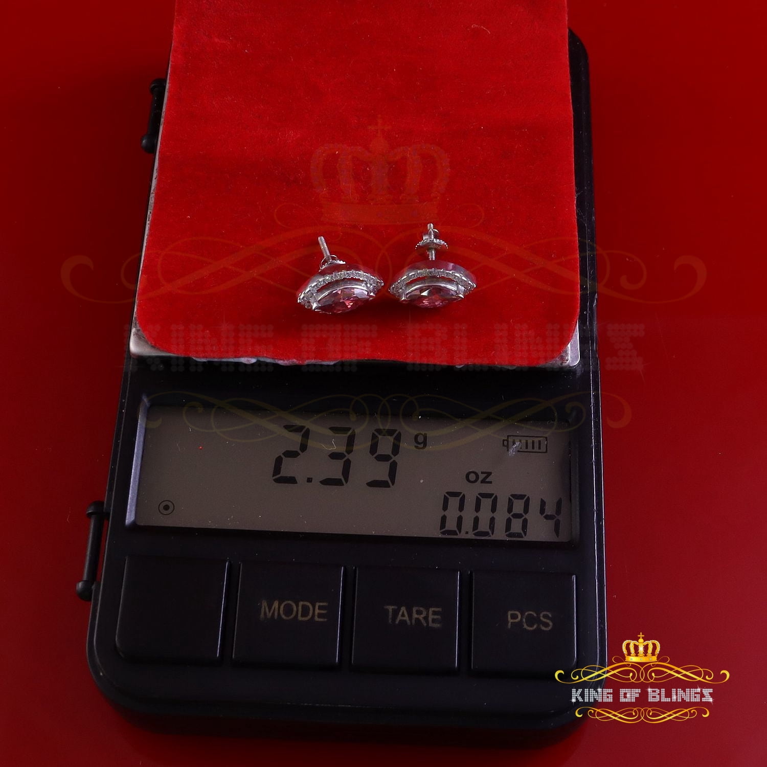King of Bling's 1.25CT VVS 'D' Pink Moissanite Men's/Women 925 White Silver Stud Earrings
