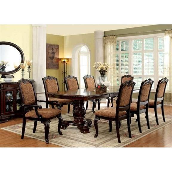 Bowery Hill 9 Piece Wood Extendable Dining Set in Brown Cherry