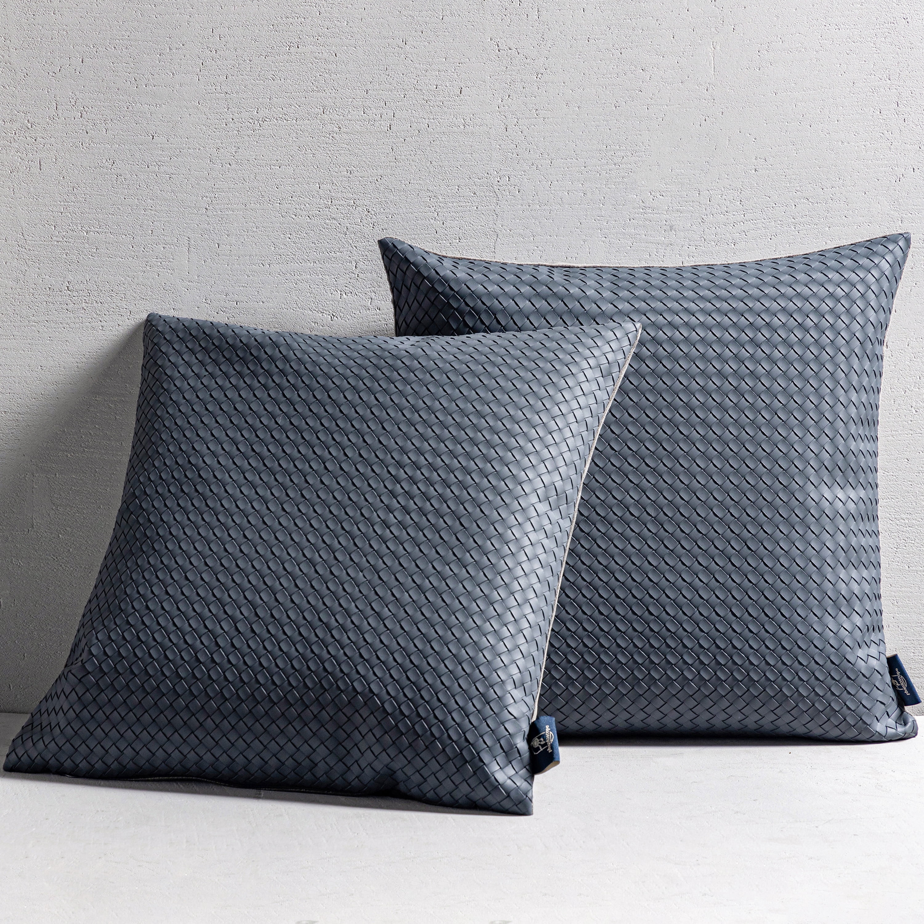 Phantoscope Faux Leather Woven Throw Pillows, Modern Farmhouse Decorative Accent Pillows, Dark Gray, 18 x 18 in, Set of 2