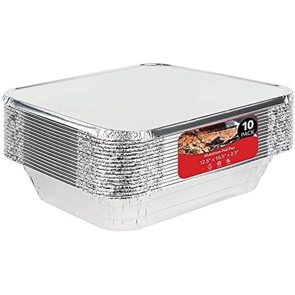 9x13 Aluminum Trays with Lids (10 Pack) – Disposable Half Size Deep Pans for Cooking, Storage, BBQ, Grilling, Catering