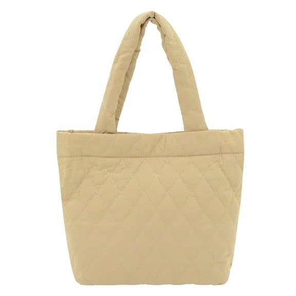 Women's Quilted Tote Bag, Puffer Shoulder Bag Lightweight Handbag with Large Capacity, Casual Travel Purse for Work, School, Shopping – Beige