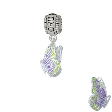 Translucent Purple & Lime Green Flying Butterfly - Lord Guide Me Charm Bead