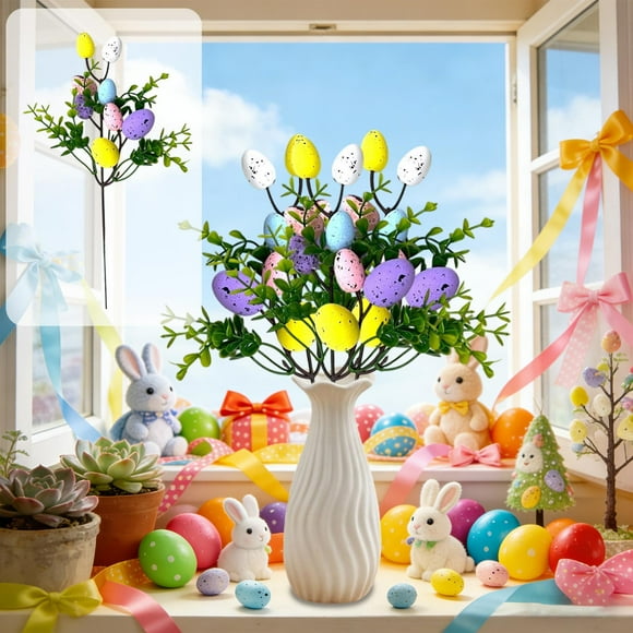 EGNMCR Easter Decorations, Easter Ornaments, Easter Gifts Easter Eggs Decoration Arrangement Foam Easter Eggs Decoration Vase Home Tabletop Decoration Accessories Easter eggplant