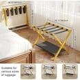 thumbnail image 5 of 2 Pack Bamboo Luggage Rack for Guest Room, 26.77" Folding Wide Suitcase Stand with Fabric Storage Shelf, Thickened Luggage Stand Holder for Bedroom Hotel, Luggage Rack for Suitcases (Natural), 5 of 9