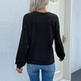 thumbnail image 4 of Jersey de punto de manga larga con cuello redondo para mujer, blusa holgada de retazos de encaje elegante a la moda para principios de otoño, Top negro L, 4 of 6
