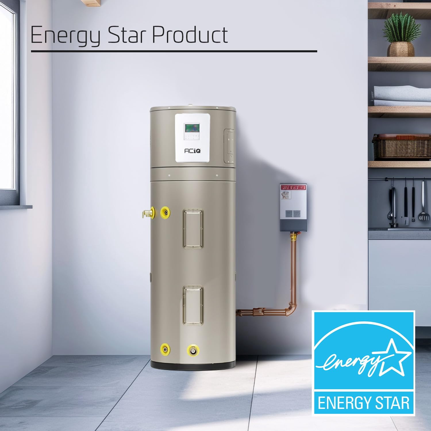 ACiQ Electric Residential Hybrid Hot Water Heater Electric 50 Gallon Tank | Heat Pump, Water Heater, Quiet Operation | 240V, 1Ph, 60Hz