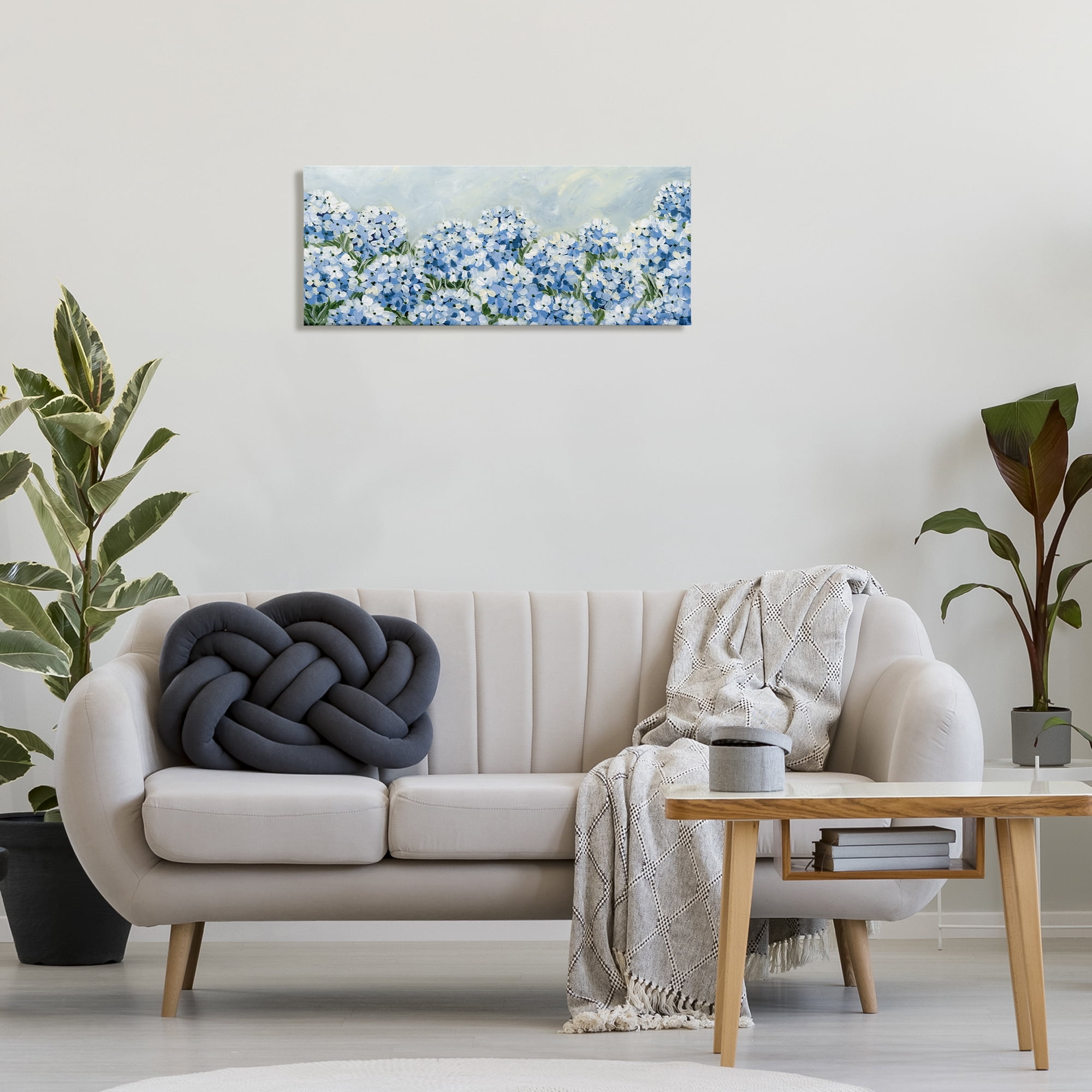 Stupell Industries Blue Hydrangea Meadow Plants & Flowers Painting Wrapped Canvas Art Print Wall Art, 30 x 13