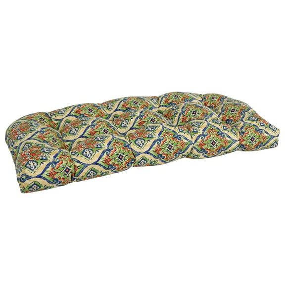 Blazing Needles Rounded Back Tufted Outdoor Loveseat Cushion, 42 x 19, Splendor Festive