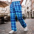 thumbnail image 6 of GrmtClth Mens Cargo Pants Lightweight Plaid Wide Leg Joggers Multi Storage Pockets Elastic Waist Travel Street Pants Royal Blue S, 6 of 8