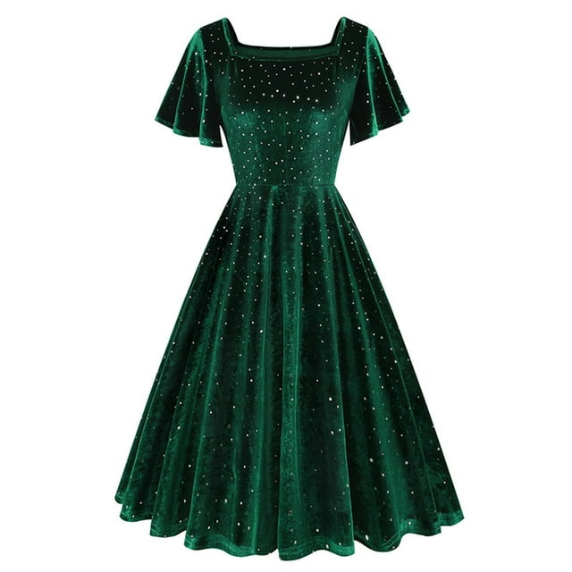 QIPOPIQ Robes Formelles pour Femmes Robes Formelles Manches Courtes Manche Estampée Velours Vintage Robe d'Été Robe de Soirée Robes 2023 Offres