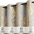 thumbnail image 6 of Decoultimatex Gold Gray Tree Branch Metallic Print Blackout Window Curtain Panels for Living Room Bedroom Noise Reduction Drapes, Grommet Top, 50"x 63"x 2, 6 of 6